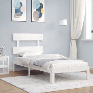 STRUCTURE DE LIT Elegant 90 x 190 cm Cadre de lit Adulte avec tête de lit blanc simple bois massif 15 Kg