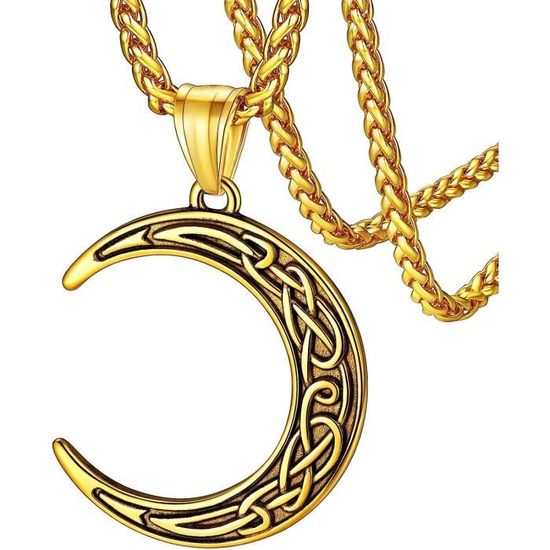 Collier Wicca Pentacle Et Lune - Version Noire - Neuf Sans Emballage