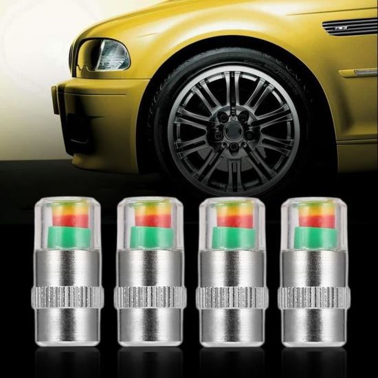 Lot De 4 Capuchons Valve Pneu Indicateur Pression - 3 Couleurs - Métal Chromé - Sécurité Voiture