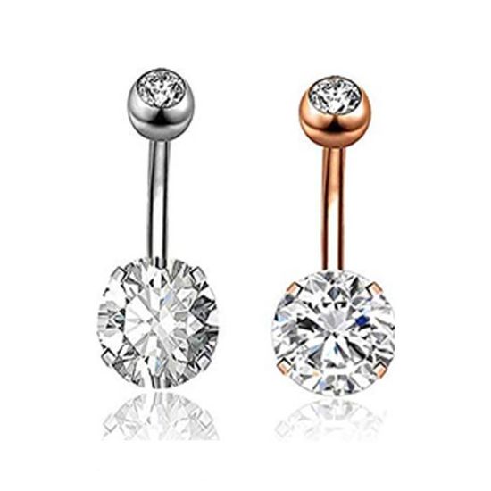 Lot De 2 Piercings De Nombril En Acier Chirurgical 14G - Boule CZ Cristal Et Boule Unie - 11 Couleurs - 5