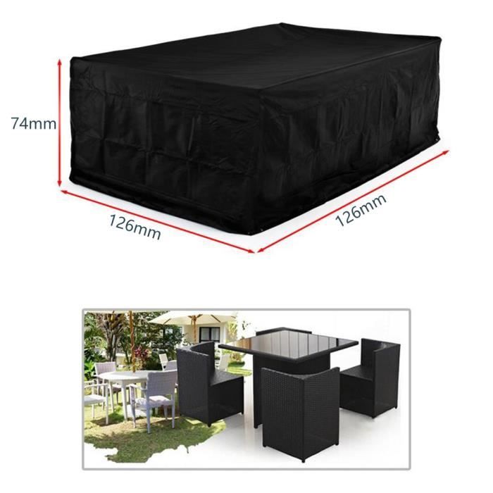 Housse de protection large pour salon de jardin carré 4 places. Bache de protection, salon de jardin(126*126*74cm).