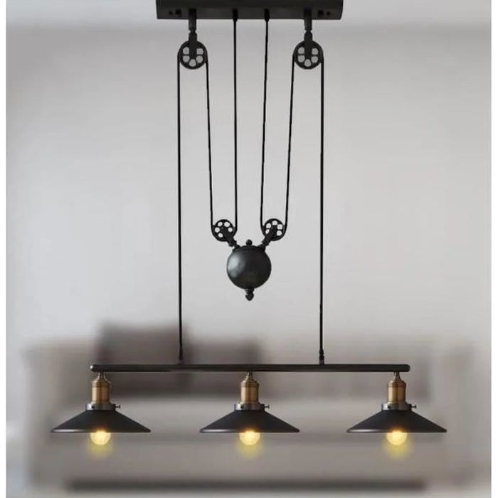 MOGOD Lustre Suspension Poulie 3 Tête Lampe de Plafonde en Métal