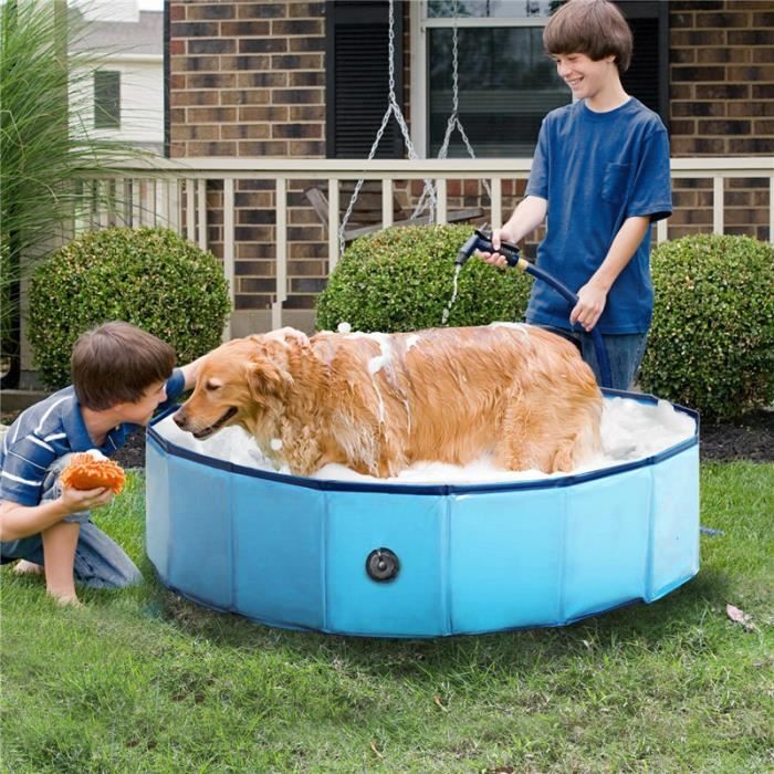 ( Bleu ) Piscine de Chien PVC & Baignoire d'enfant Pliable & Douche Bassin Portable Jeu de Chat 120*30cm