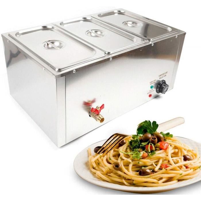 Chauffe-Plats Électrique Chafing Dish en Acier Inoxydable 7 litres 3 Bols Buffets Chauffant Réchauffage d'Aliment Food Warmer 850W