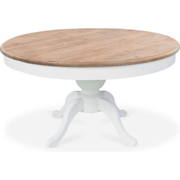 Table ronde extensible en bois massif SIDONIE blanc