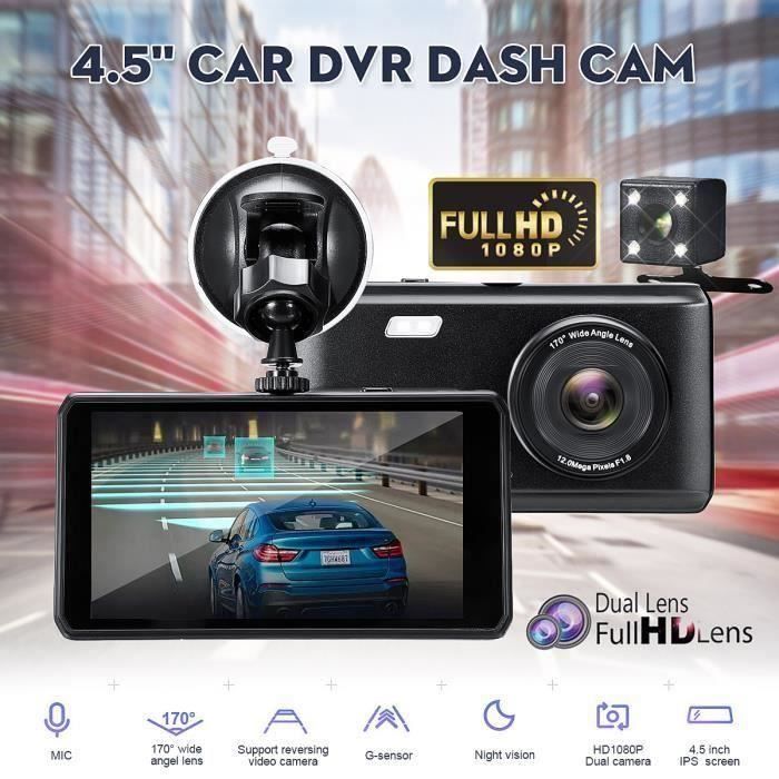 4.5'' 1080P DVR Dashcam Caméra Recul Srrière Vision Nocturne Double Lentille Kit Top56400