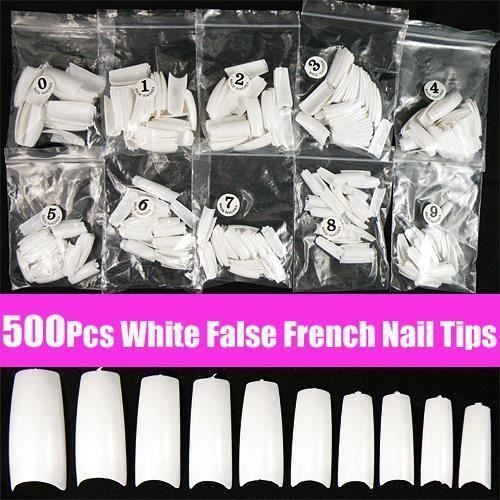 500pcs Ongle Faux Blanc France Manucure Capsules Art Gel UV Acrylique Ve50434