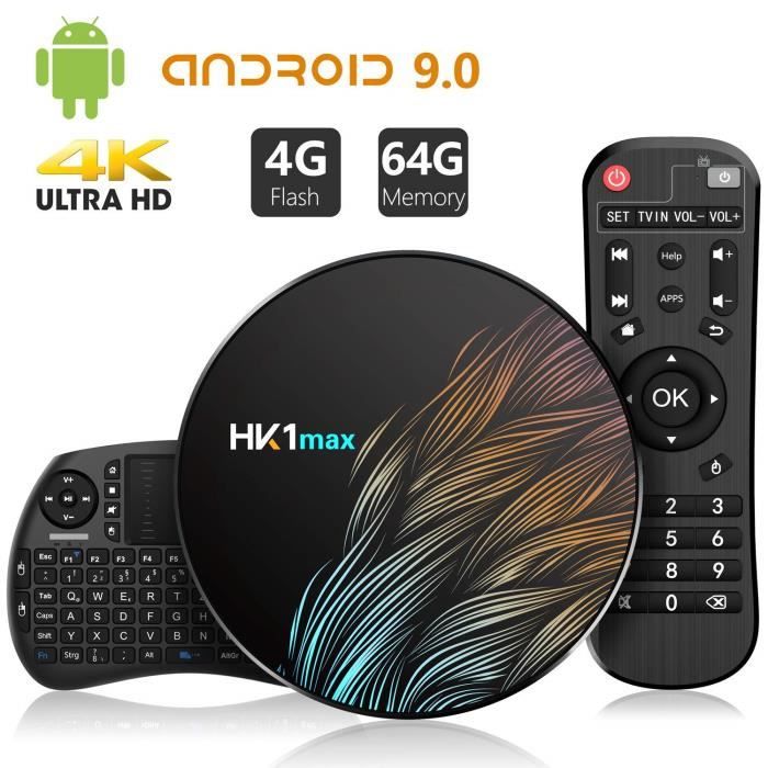 TV Box Android 9.0 avec Clavier Touchpad【4GB DDR3/64GB ROM】 BT 4.0 Android TV Box Quad-Core 64bit Cortex-A53 Wi-FI 2.4G/5G LAN100M
