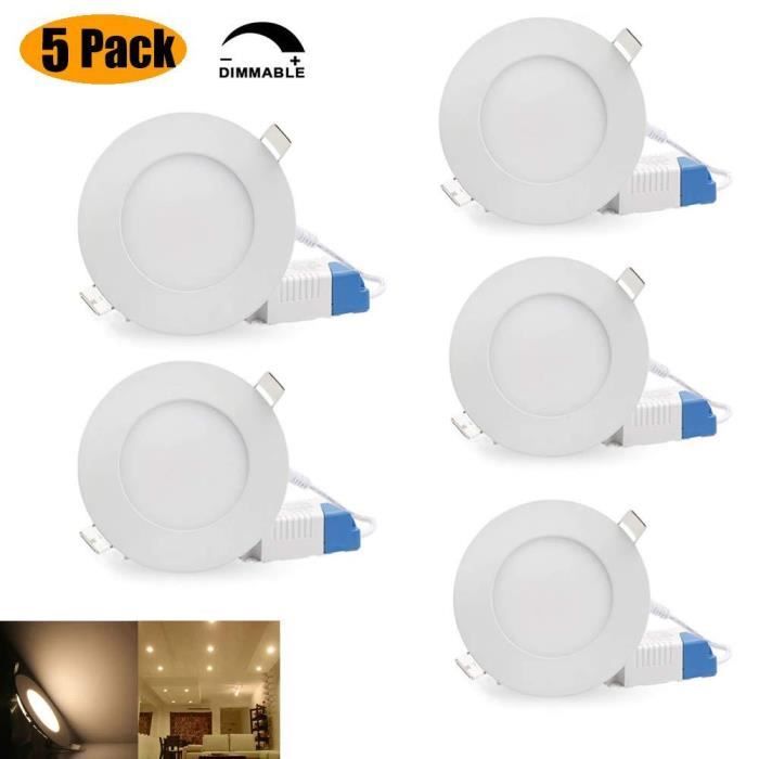 Spots LED Encastrés Encastrables Plafonnier Dimmable Ronds et Extra Plat 6W 480 Lumen, AC 85V-265V Éclairage Plafond Encastré pour