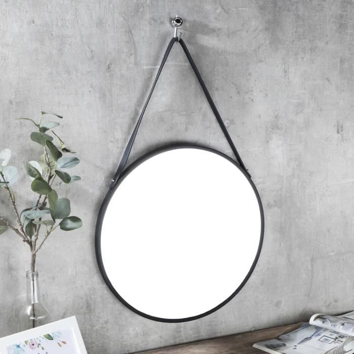 6287246© Design Rétro Scandinave Miroir rond, Miroir de Maquillage, pour Salle de Bain, Cuisine, Entrée et Salon, suspendu Noir