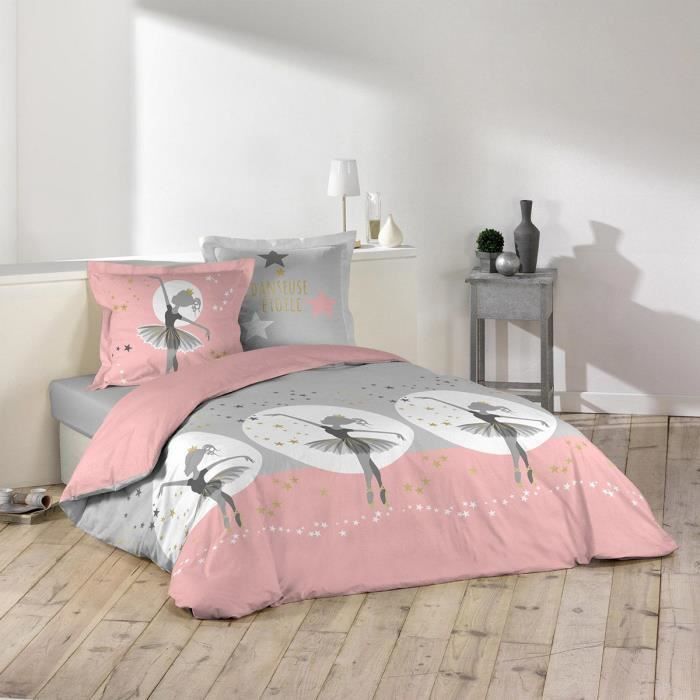 Housse de couette 200x200 + 2 taies Danseuse Etoile coton Rose