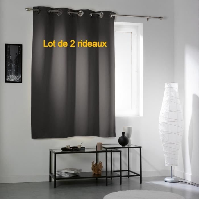 Lot de 2 rideaux a oeillets carres 140 x 180 cm occultant uni cocoon Anthracite