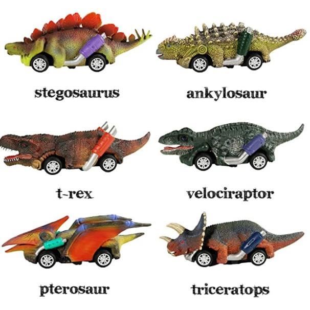 fenbow Dinosaure Toy Pull Back Cars, Lot de 6 Dino Toys pour 3 ans Garçons et tout-petits