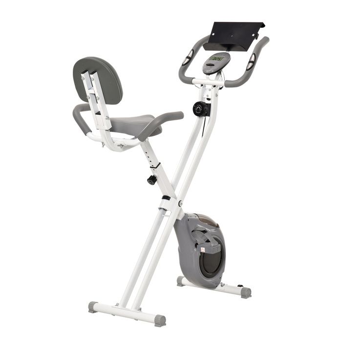 Vélo d'appartement pliable grand confort dossier selle réglable poignées ergonomiques écran LCD multifonction support tablette