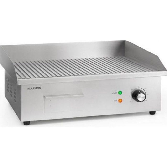 Klarstein Grillmeile 3000R Pro Barbecue électrique 3000W - Plaque de cuisson rainurée 54,5 x 35cm - Inox & fonte