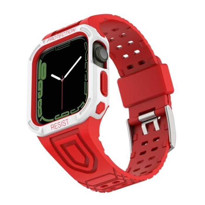 Sangle Pour Apple Watch Series 1-2-3 42Mm-4-5-6-Se 44Mm-7 45Mm Coumor Contrast Adjustable Band + Protective Case,Rouge Blanc