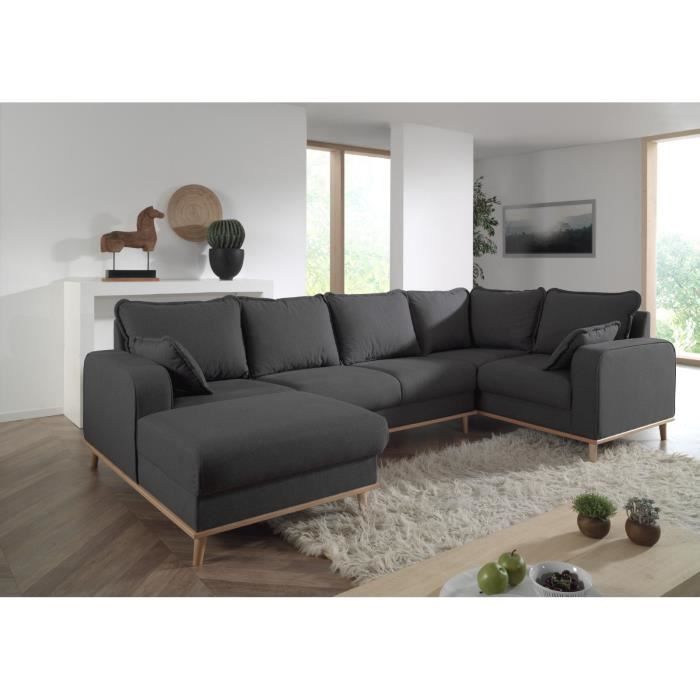 Helga - Canapé d'angle panoramique - en tissu - 7 places - droit Couleur - Gris foncé
