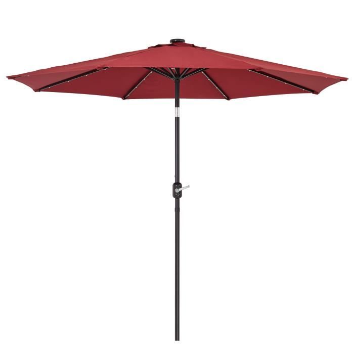 Parasol Droit Inclinable 3.0M Exterieur,avec éclairage Solaire LED, Rond, Pliable, pour Balcon Piscine Plage, Rouge - Mondeer