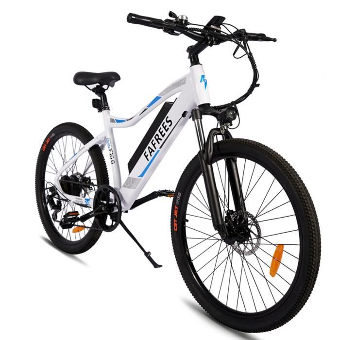 Vélo assistance électrique 26'' Fafrees F100 Autonomie 80km Moteur 350W Vitesse max 33km/h 48V 11,6Ah VTT Blanc