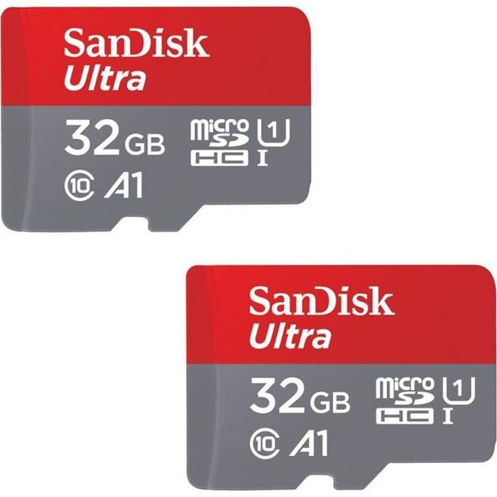 2PCS Carte Mémoire micro SDHC SanDisk Ultra 32Go Adaptateur SD Vitesse de Lecture Allant jusqu'à 98Mo/S, Classe 10, U1,A1