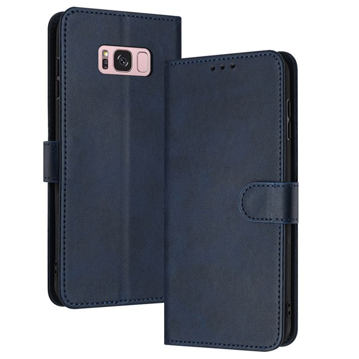 Coque pour Samsung Galaxy S8 S8 Plus Housse Cuir PU Flip Pochette Protection Portefeuille Etui a Rabat Magnetique Etui Bleu D768