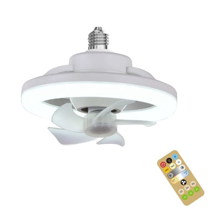 Ventilateur plafond Lumière Pivotant à 360° E27 avec Télécommande Réglable Ventilateur LED Lumière Salon Ventilateur de Plafond 48W - Prumya