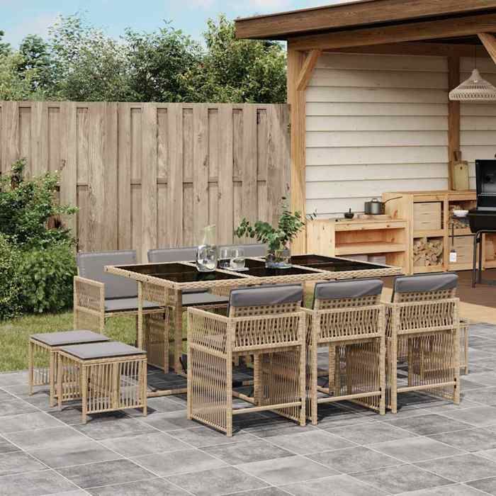 vidaXL Ensemble à Manger de Jardin avec Coussins 11 pcs Table et Chaises à Dossier Rabattable Meubles dExtérieur Patio 3211692