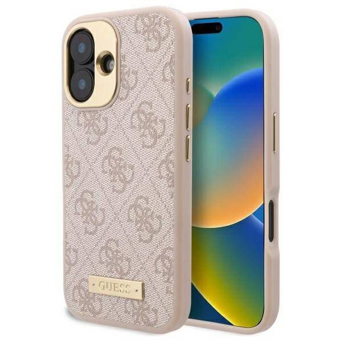 Guess Étui pour iPhone 16 6.1 rose étui rigide 4G Logo Plate MagSafe - vue 4