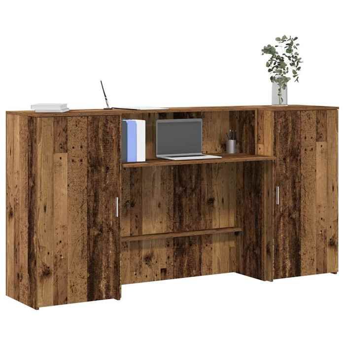 vidaXL Bureau de réception vieux bois 200x50x1035cm bois dingénierie comptoir de réception réception de salon comptoir 3324221