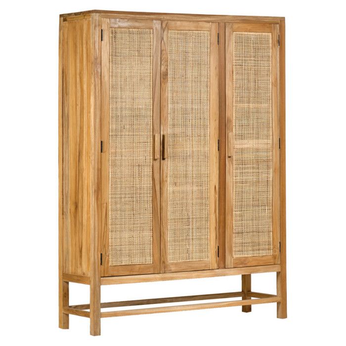 Armoire 3 portes manguier massif et cannage rotin H. 180 cm - CAMILO Meubletmoi Armoire 3 portes manguier massif et cannage rotin H. 180 cm - CAMILO Meubletmoi
