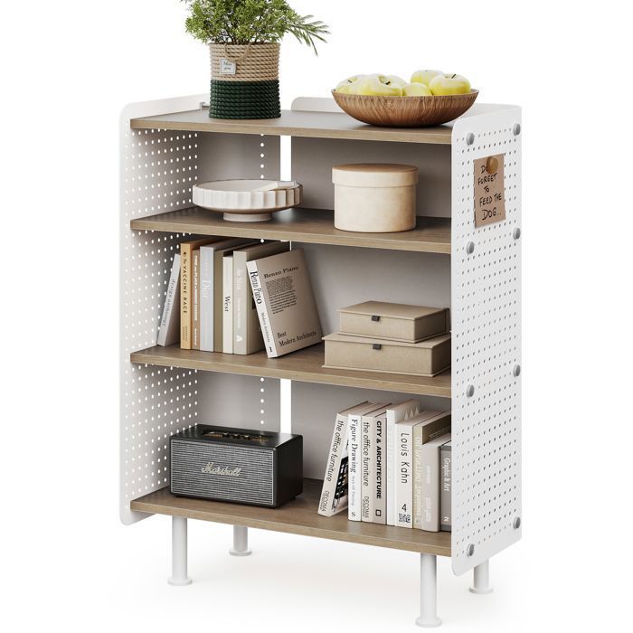 Fenge 4 Niveaux Meuble de Rangement de Livres Bibliothèque avec Pieds Étagere à Livres Chêne