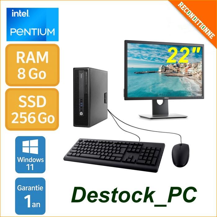 Pack Ordinateur avec Écran 22 pouces Intel Pentium 8 Go RAM SSD Windows 11 Pro