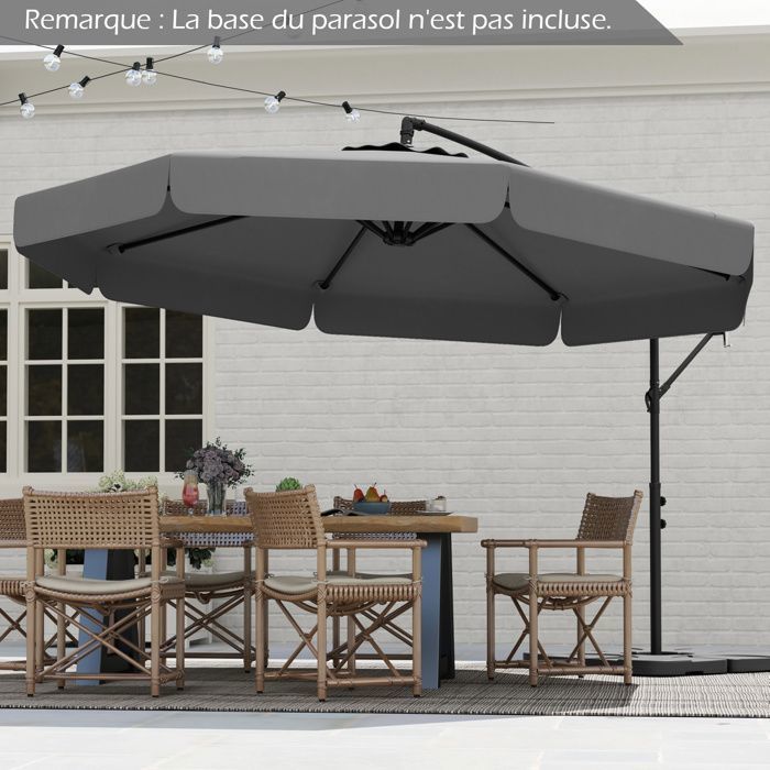 Parasol Déporté 3M avec Housse COSTWAY Inclinaison 0-35° Protection Solaire 8 Baleines Ombrage Parasol pour Jardin Terrasse Gris