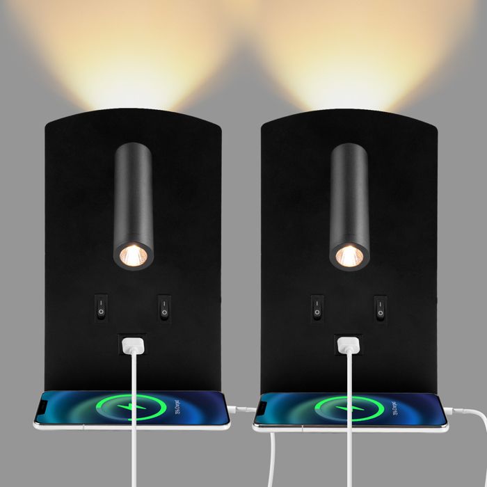 2PCS Applique Murale Interieur LED liseuse de chevet avec interrupteur Rotation à 360°Applique Murale 3000K Réglable