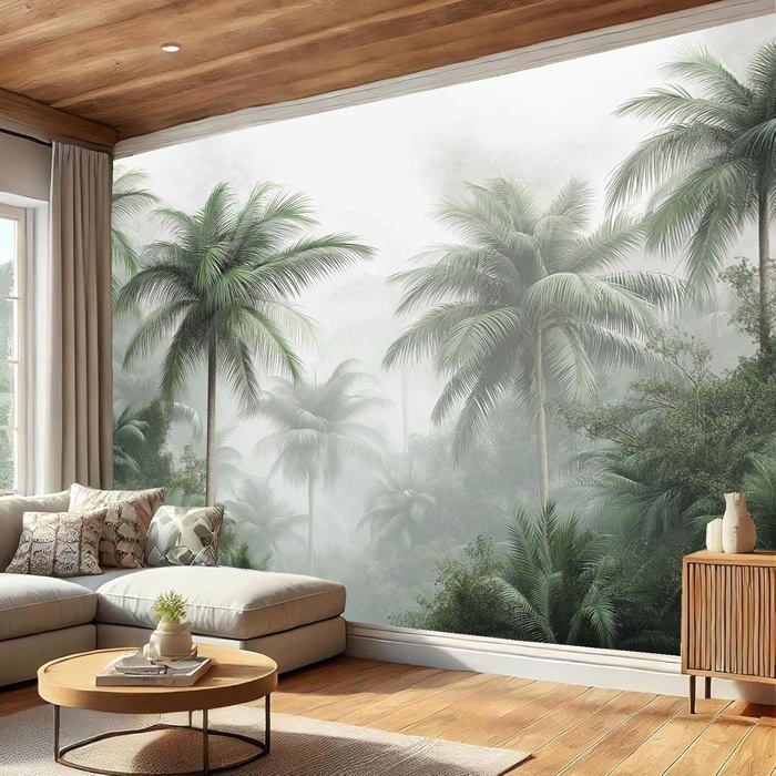 Papier Peint Panoramique Soie 3D, Palmier Jungle 396x280cm (L×H ...
