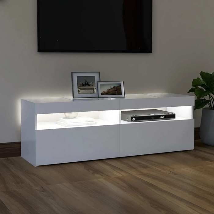 Meuble TV - Table TV - avec éclairage LED - blanc - 120x35x40 cm M3874