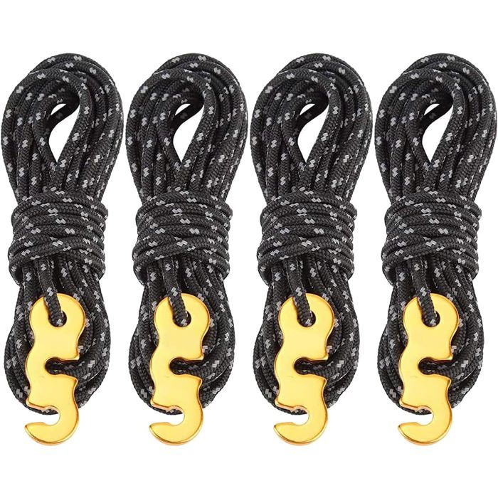 4 Pièces Corde de Tente Réfléchissante 13 Pieds/4 Mètres Corde en Nylon avec Tendeur en Aluminium Diamètre 3 mm Cordes Noir