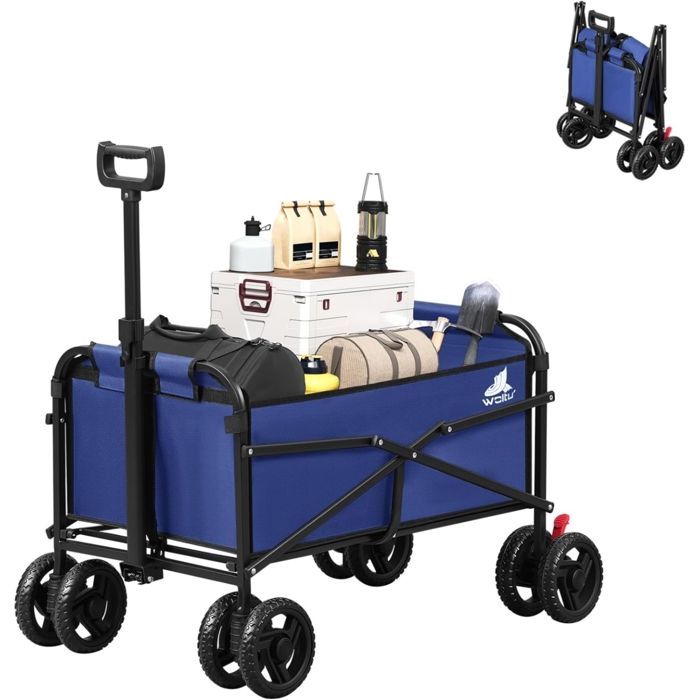 WOLTU Chariot de Jardin Pliable Brouette pour Camping Pique-Nique Plage Tissu Oxford+Métal Bleu W0UETT0861