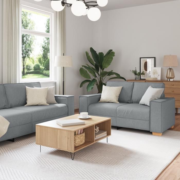 Ensemble de canapé 3 pièces avec coussins en tissu gris clair