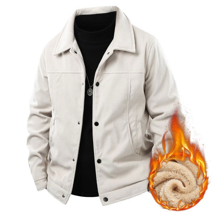 Veste en Velours Côtelé Homme Double Polaire Fashion - Beige