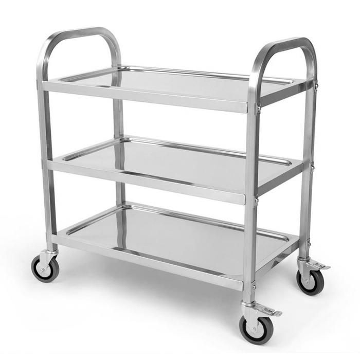 Desserte à roulettes pour Cuisine - Chariot de Rangement en INOX - 3 Niveaux - Multifonctionnel - 95x50x95 cm - Argent