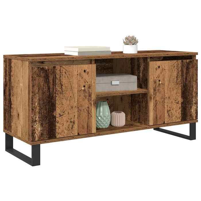 Meuble TV en bois dingénierie - vidaXL - 104x35x50 cm - Bois ancien - 2 portes - 2 étagères - Poids maximal 60 kg
