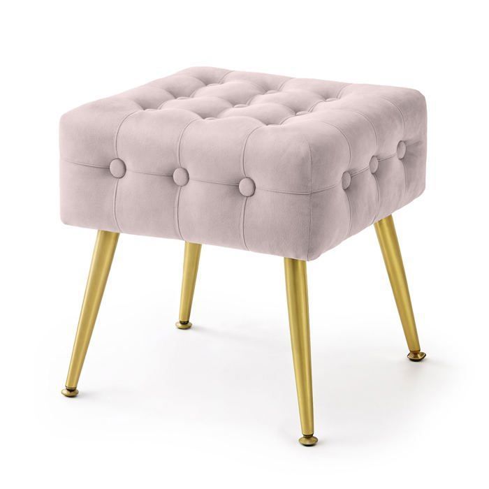 Tabouret rembourré en velours 40 cm QUADRA Rose Poudré