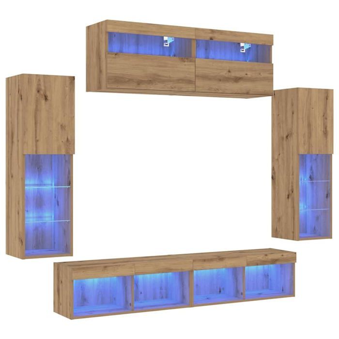 VIDAXL Ensemble Meuble Tv 6 Pcs Ch&ecirc;ne Artisanal Bois D'ing&eacute;nierie 