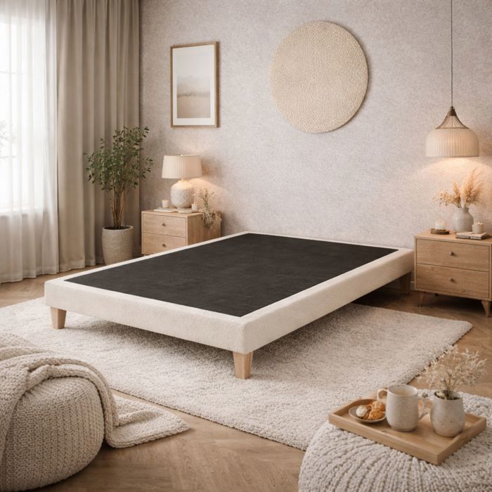 Sommier déco tapissier en tissu bouclette Nuage 160x200 Blanc Écume - Ecru - Garantie 5 ans - Someo Sommier déco tapissier en tissu bouclette Nuage 160x200 Blanc Écume - Ecru - Garantie 5 ans - Someo