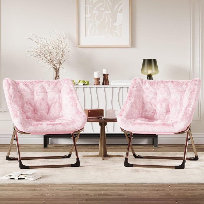 Lot de 2 Fauteuil Cocooning-TOYS S-Fauteuil Relax/SALON/Confortable-avec Pied Métal-ROSE08