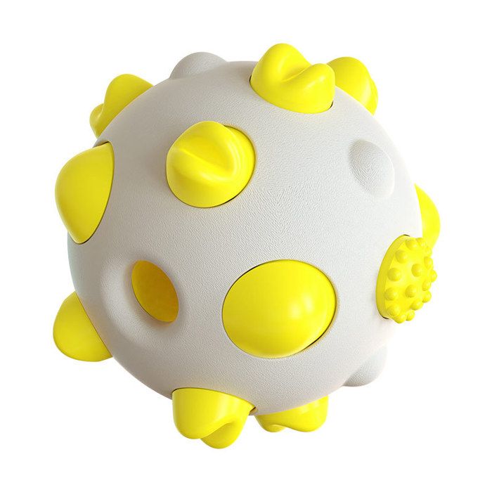 Balle de jouet pour chien à mâcher - Phoesky - Gris + Jaune - 8x8x8 cm - TPR - Nylon - Interactive - Leaky Food