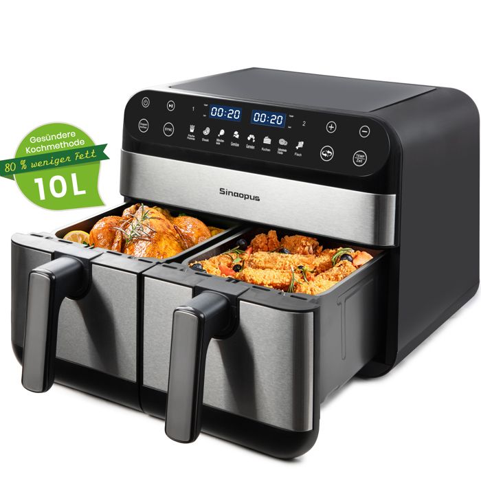 Airfryer - friteuse à air sans huile CDISPLAY 8 fonctionsGrande capacité 10 L-Deux Zones Contrôle Individuel - Cdisplay