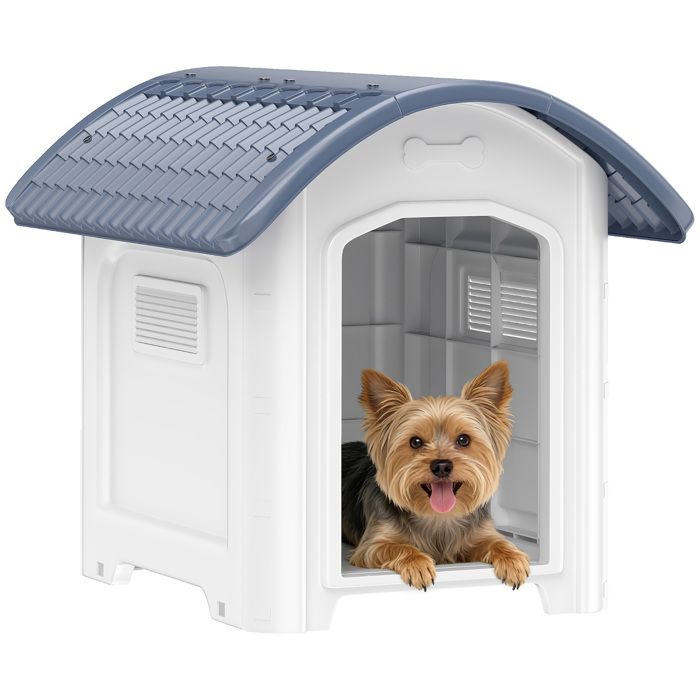 Niche pour Chien Extérieur - PawHut - en Plastique - Sol Surélevé et Amovible Toit Imperméable - 71 x 60 x 63 cm - Gris