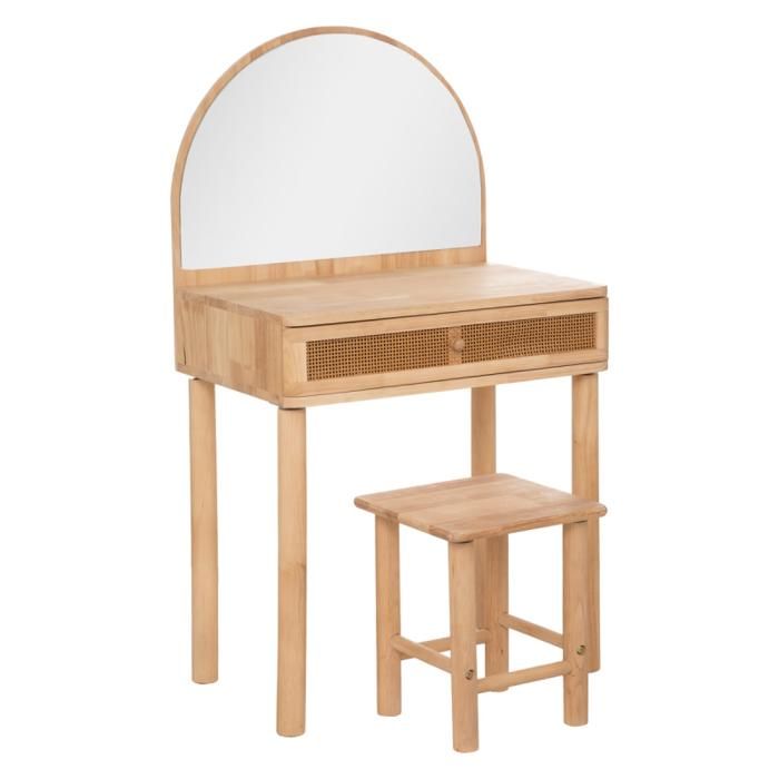 Coiffeuse avec tabouret hévéa et cannage pour chambre denfant Atmosphera for Kids